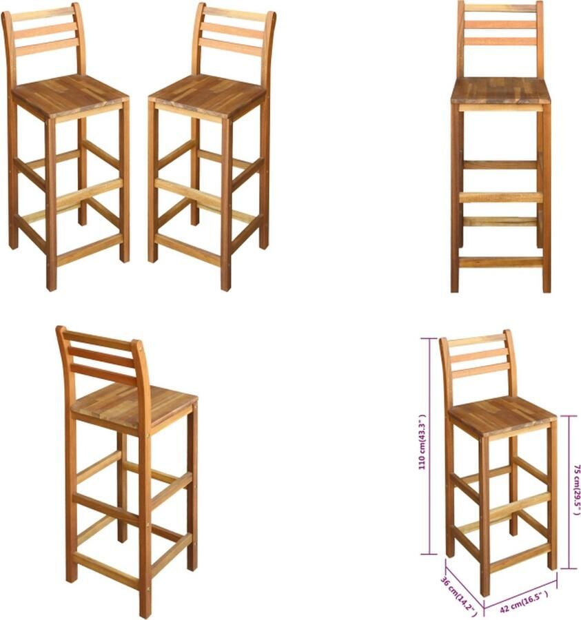 VidaXL Barkrukken 2 st massief acaciahout Barstoel Barstoelen Barkruk Barkrukken