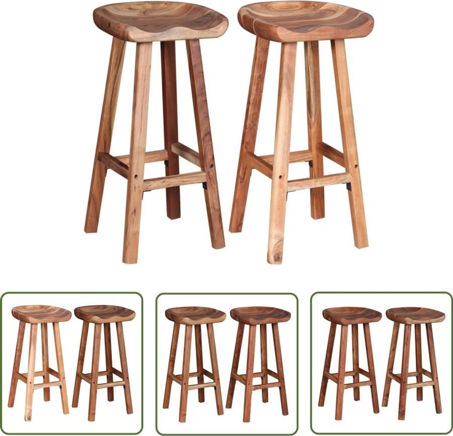 VidaXL Barkrukken 2 st Massief Acaciahout Barstühlen Bruine Barkrukken Acacia Barkrukken Vintage Barkrukken Handmade Barkrukken Industriële Barkrukken Keukenkrukken Cafe Kruk