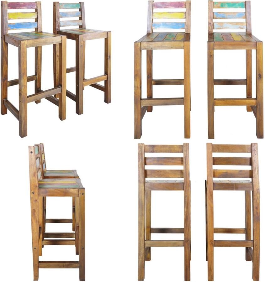 VidaXL Barkrukken 2 st massief gerecycled hout Barkruk Barkrukken Barstoel Barstoelen