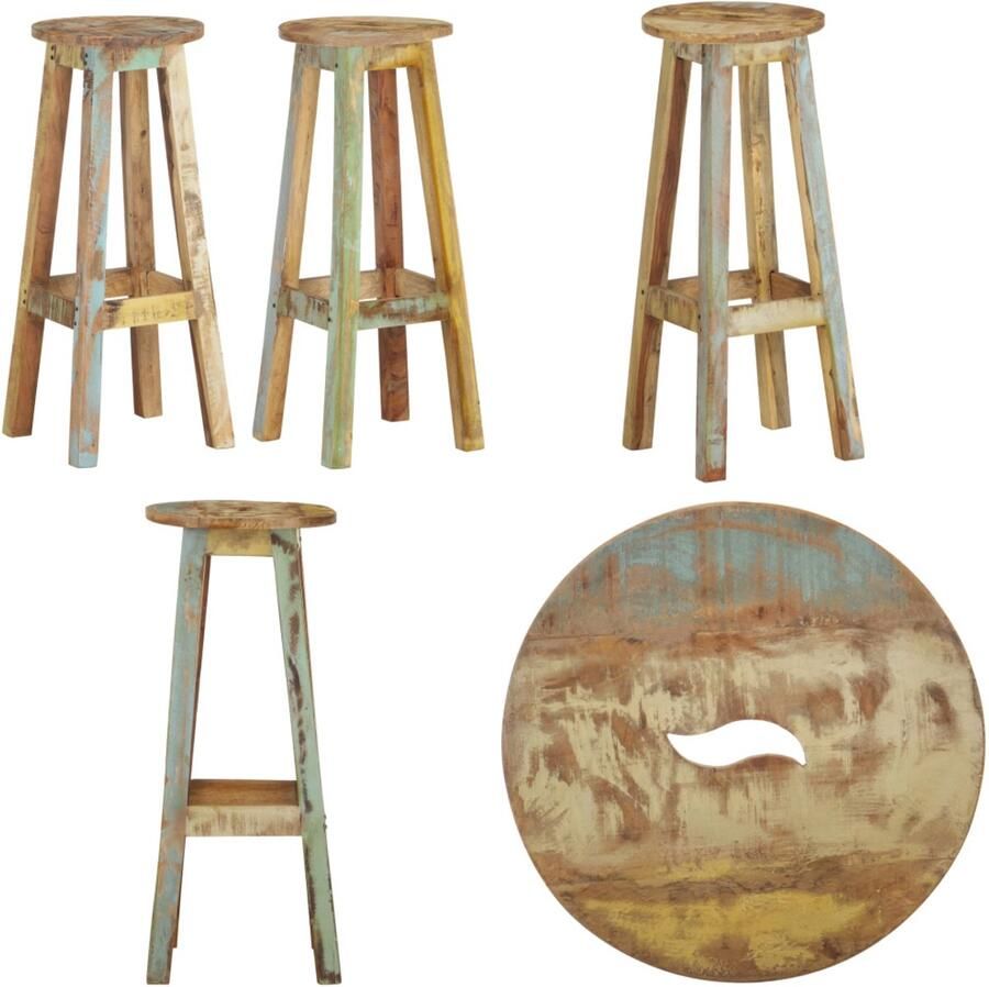 VidaXL Barkrukken 2 st massief gerecycled hout Barkruk Barkrukken Kruk Krukken