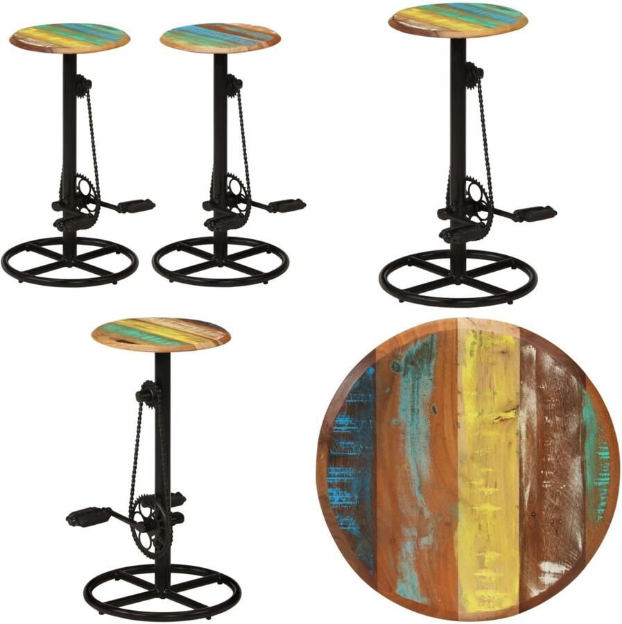 VidaXL Barkrukken 2 st massief gerecycled hout Barstoel Barstoelen Barkruk Barkrukken