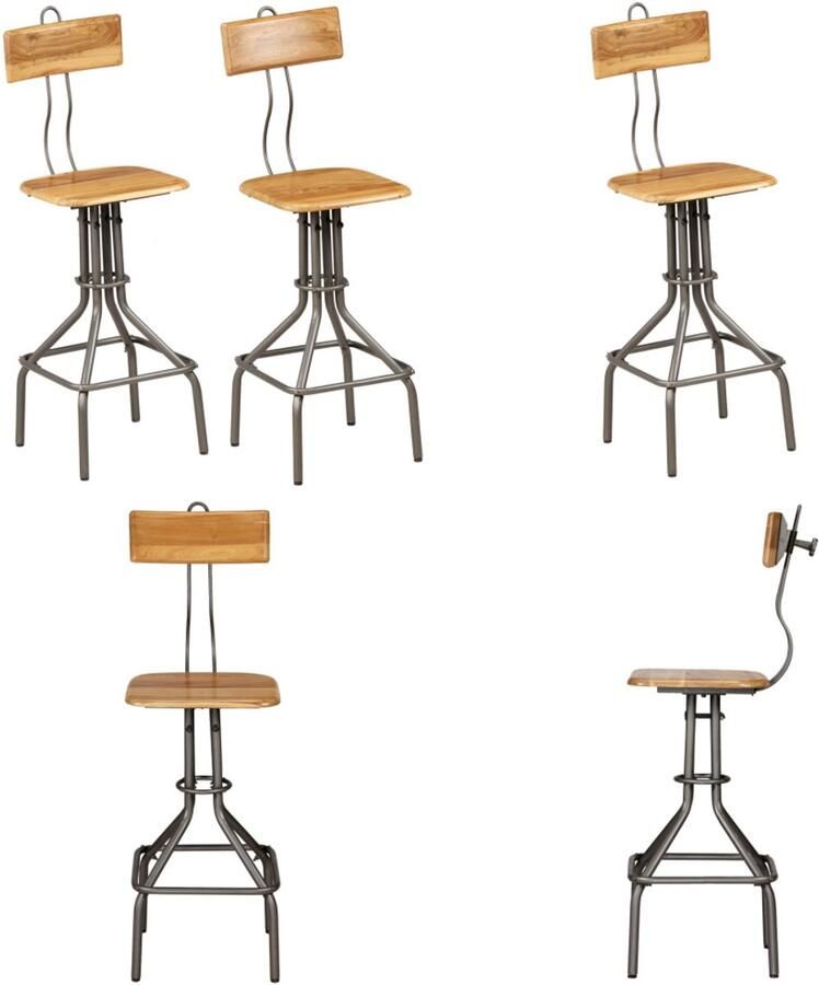 VidaXL Barkrukken 2 st massief gerecycled teakhout Barstoel Barstoelen Barkruk Barkrukken