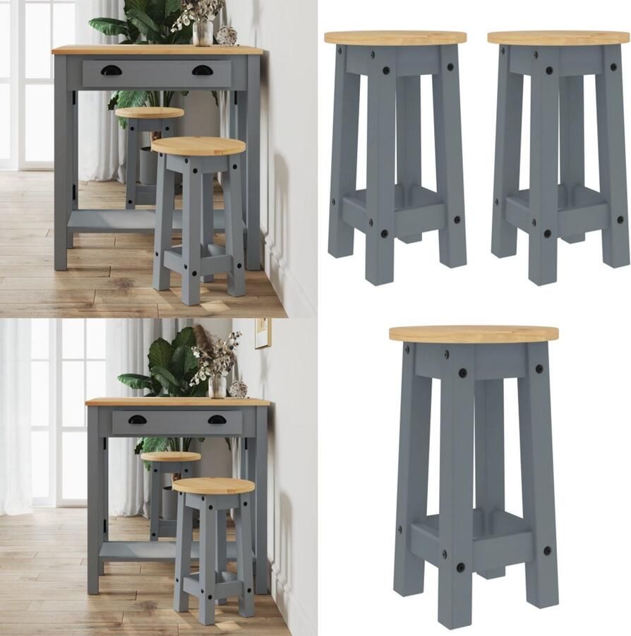 VidaXL Barkrukken 2 st massief grenenhout grijs Barkruk Barkrukken Stoel Barstoel