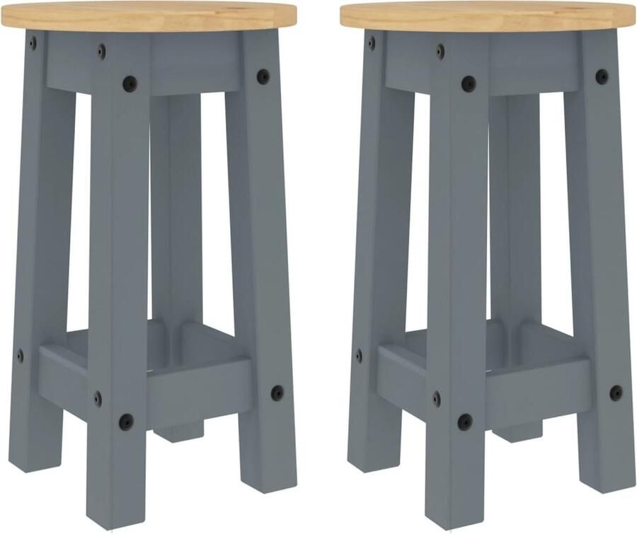 VidaXL Barkrukken 2 stuks Massief Grenenhout Grijs Barkrukken Barstols Set Van Twee Grenoble Hout Grijze Barkrukken Rustic Furniture Keukenkasten Eetkamer Meubels Living Room Decor - Foto 2