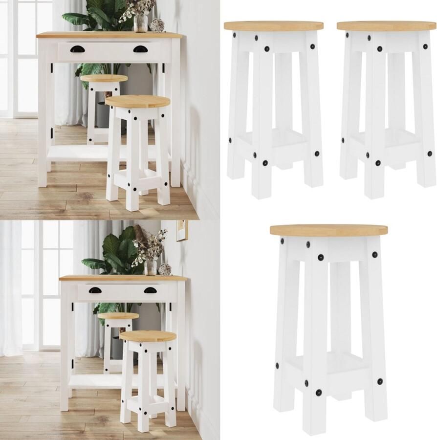 VidaXL Barkrukken 2 st massief grenenhout wit Barkruk Barkrukken Stoel Barstoel