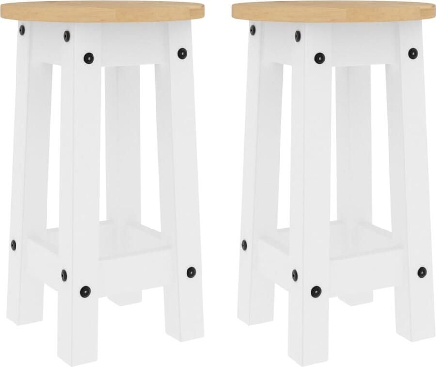 VidaXL Barkrukken 2 st massief grenenhout wit Barkrukken Rustiek Meubilair Granenhouten Meubels Witte Barkrukken Barstoelen Keukenkrukken Eetkamerstoelen Moderne Stoelen Vintage Stoelen