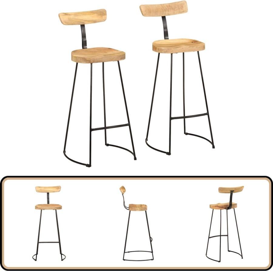 VidaXL Barkrukken 2 st Massief Mangohout 49x43x103 cm Barkruk Barkrukken Stoel Ontbijt Barkruk