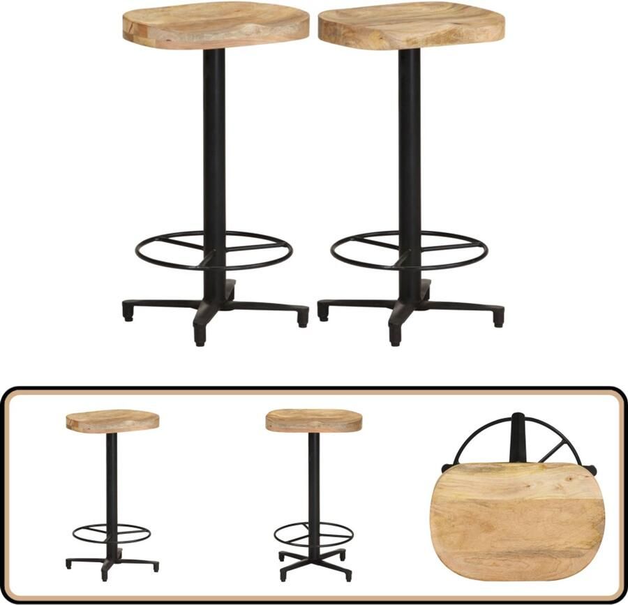 VidaXL Barkrukken 2 st Massief Mangohout 66 cm Barstoel Barkruk Keukenstoelen Mangohout Meubels Bruine Stoel