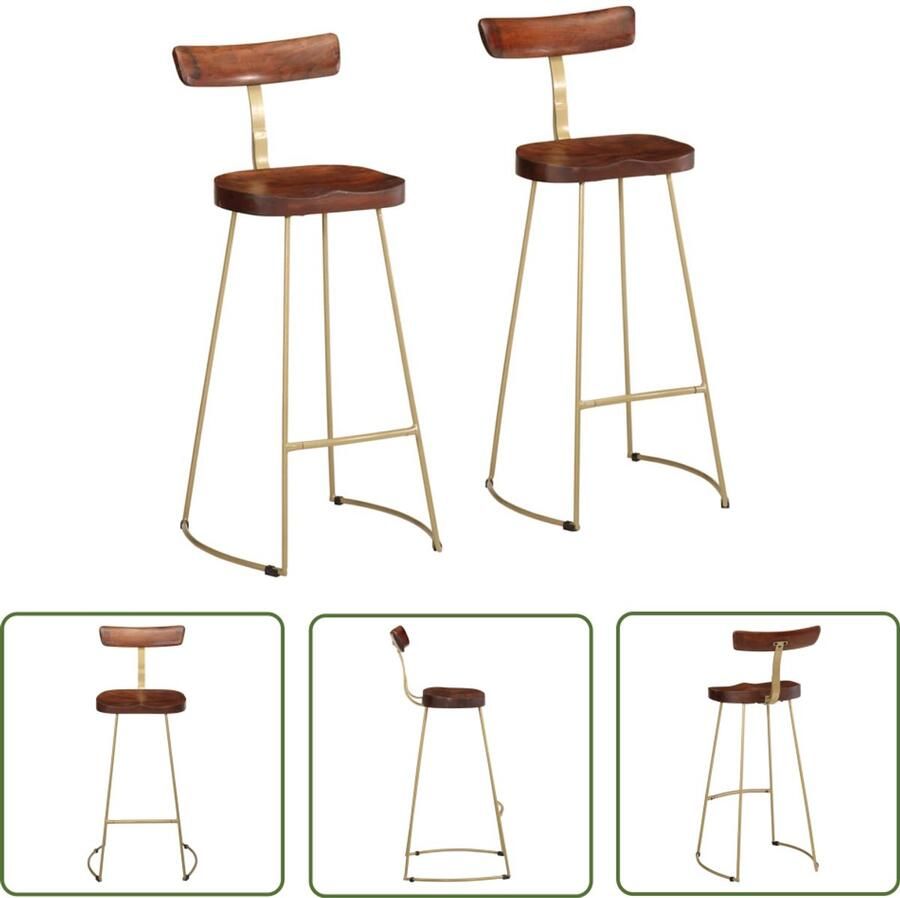 VidaXL Barkrukken 2 st Massief Mangohout Bruin Barstoel Eetkamerstoelen Houten Stoel Moderne Stoel Industrieel Meubilair
