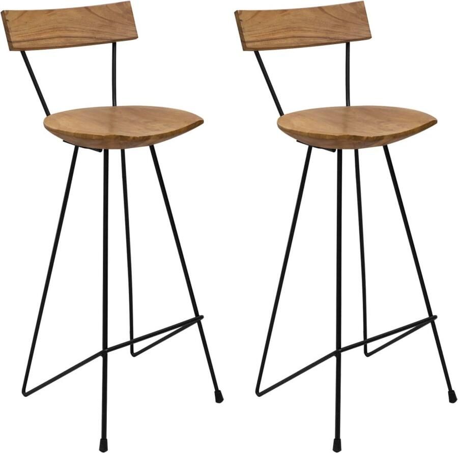 VidaXL Barkrukken 2 st massief teakhout Barstoelen Teak Hout Barkrukken Vintage Stoel Industrieel Design Salon Meubilair Eetkamerstoel Buitenmeubilair Terrasstoel Set Van 2 Ruime Zithoogte - Foto 2