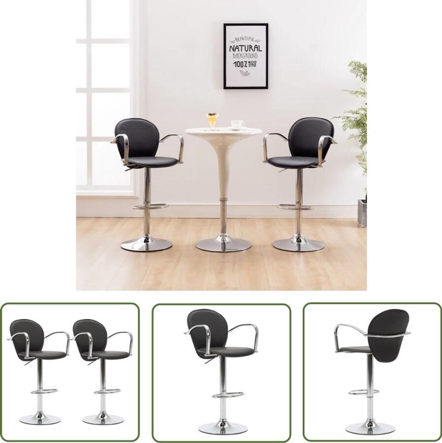 VidaXL Barkrukken 2 st met armleuning Kunstleer Zwart Barstoel Barkruk Eetkamerstoelen Zwarte Stoel Lounge Stoel Moderne Stoel Industriële Stoel Salon Meubilair Zitzakken