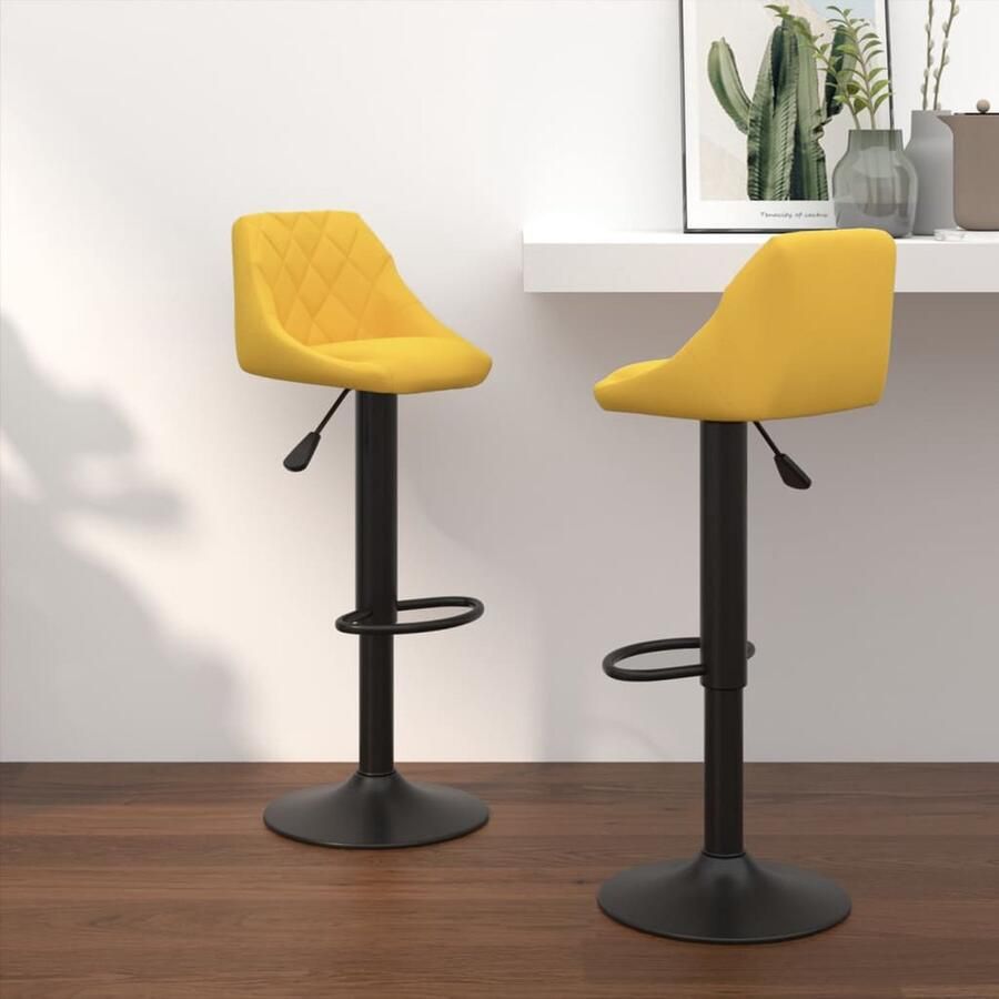 VidaXL Barkrukken 2 st mosterdgeel fluweel Barstoel Barkruk Stoel Lounge Chair Eetkamerstoelen Comfortabele Stoel Hoogwaardig Meubilair Fluweel Stoel Mustard Yellow - Foto 2