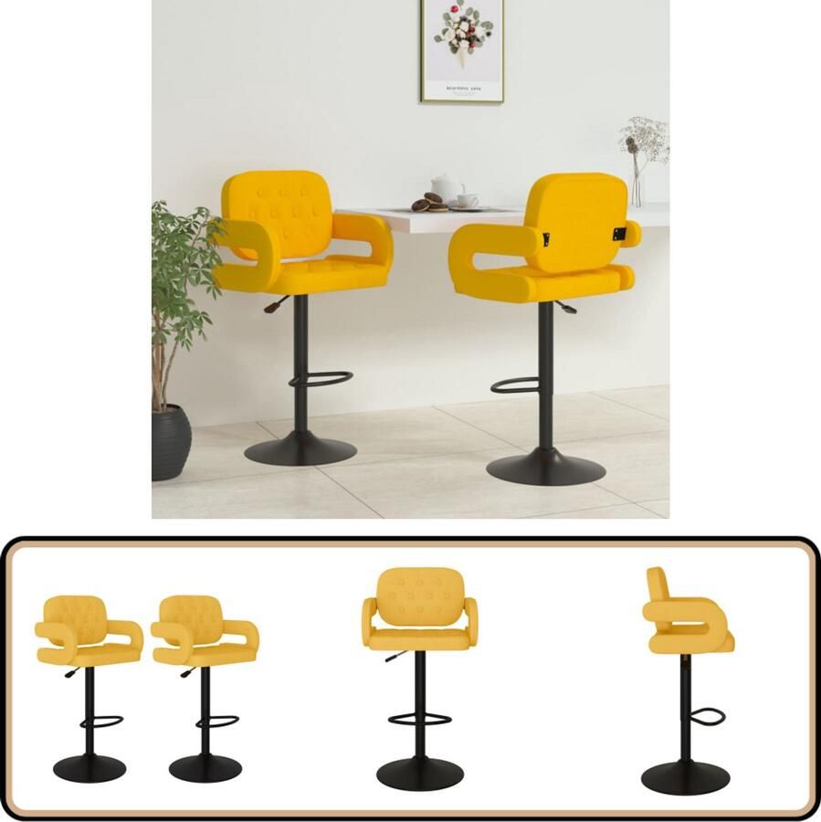 VidaXL Barkrukken 2 st mosterdgeel stof Barstoel Barkruk Stoel Kruk Mustard Yellow Geel Vintage Modern Industrieel Woonaccessoires