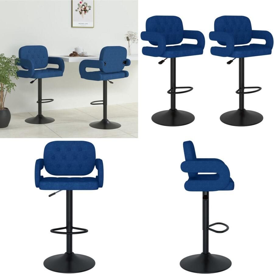 VidaXL Barkrukken 2 st stof blauw Barkruk Barkrukken Barkrukje Barkrukjes