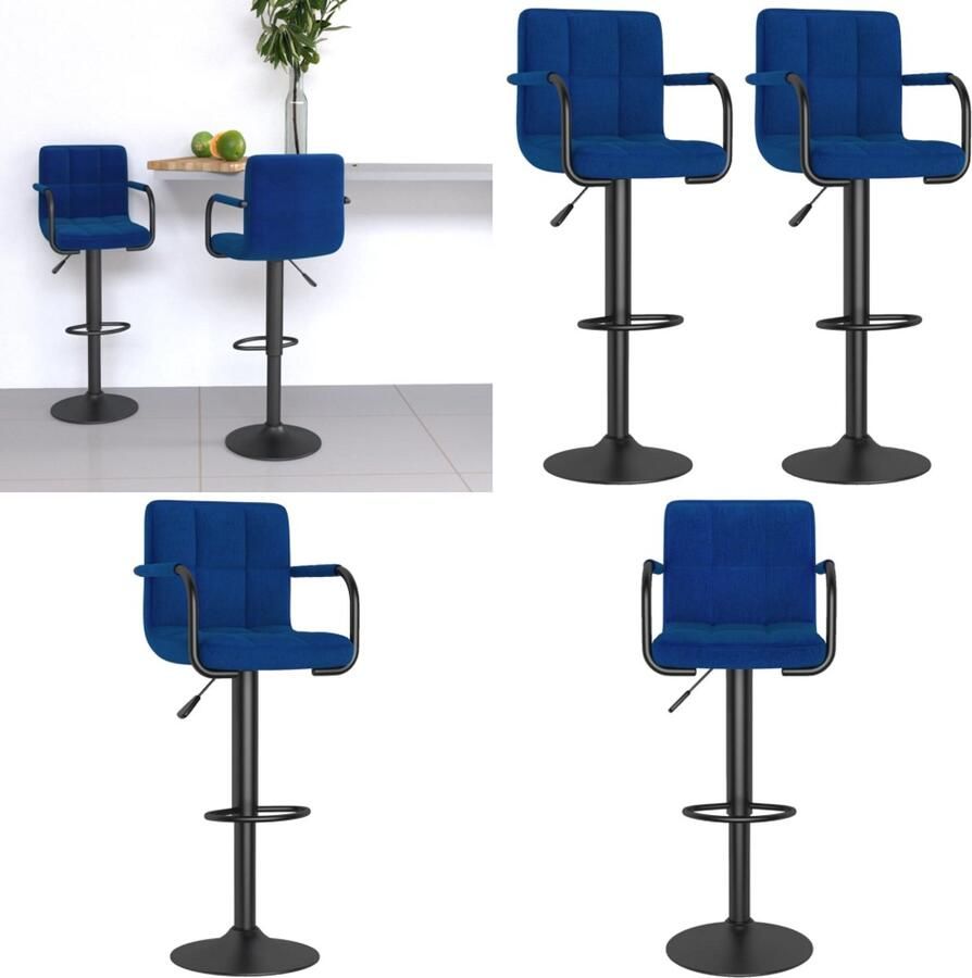 VidaXL Barkrukken 2 st stof blauw Barkruk Barkrukken Barkrukje Barkrukjes