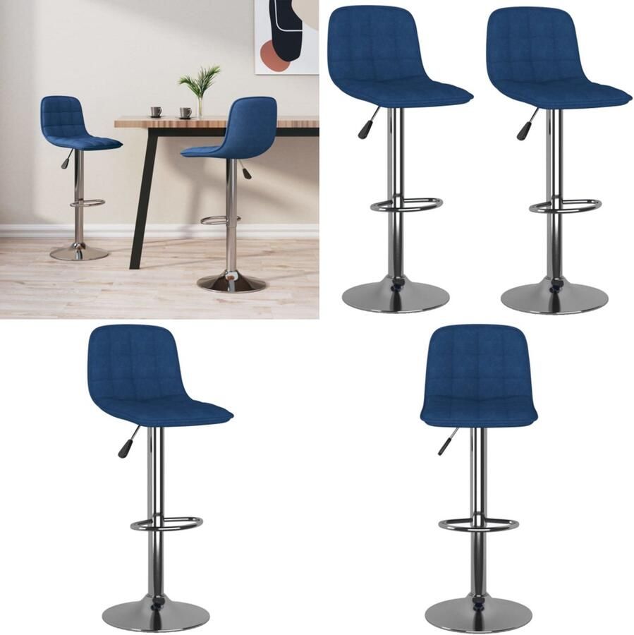 VidaXL Barkrukken 2 st stof blauw Barstoel Barstoelen Stoel Stoelen