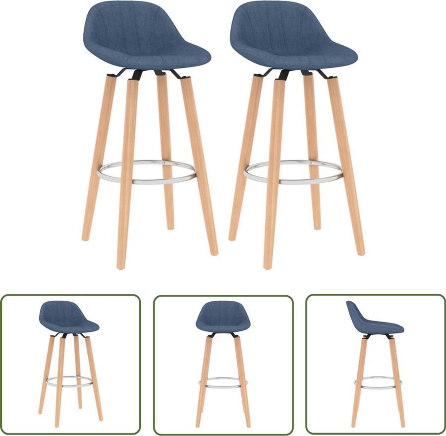 VidaXL Barkrukken Set van 2 Stof Blauw Barstoel Stoffen Barstoel Blauwe Barstoel Barstoelen Set Eetkamerstoelen