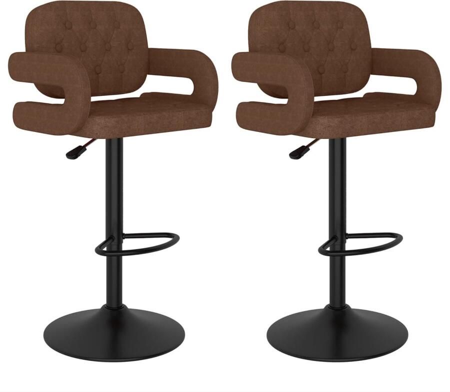 VidaXL Barkrukken 2 st stof bruin verstelbaar Barstoel Barkruk Eetkamerstoel Hoge Stoel Industriële Stoel Vintage Stoel Bruine Stoel Lederlook Stoel Comfortabele Stoel