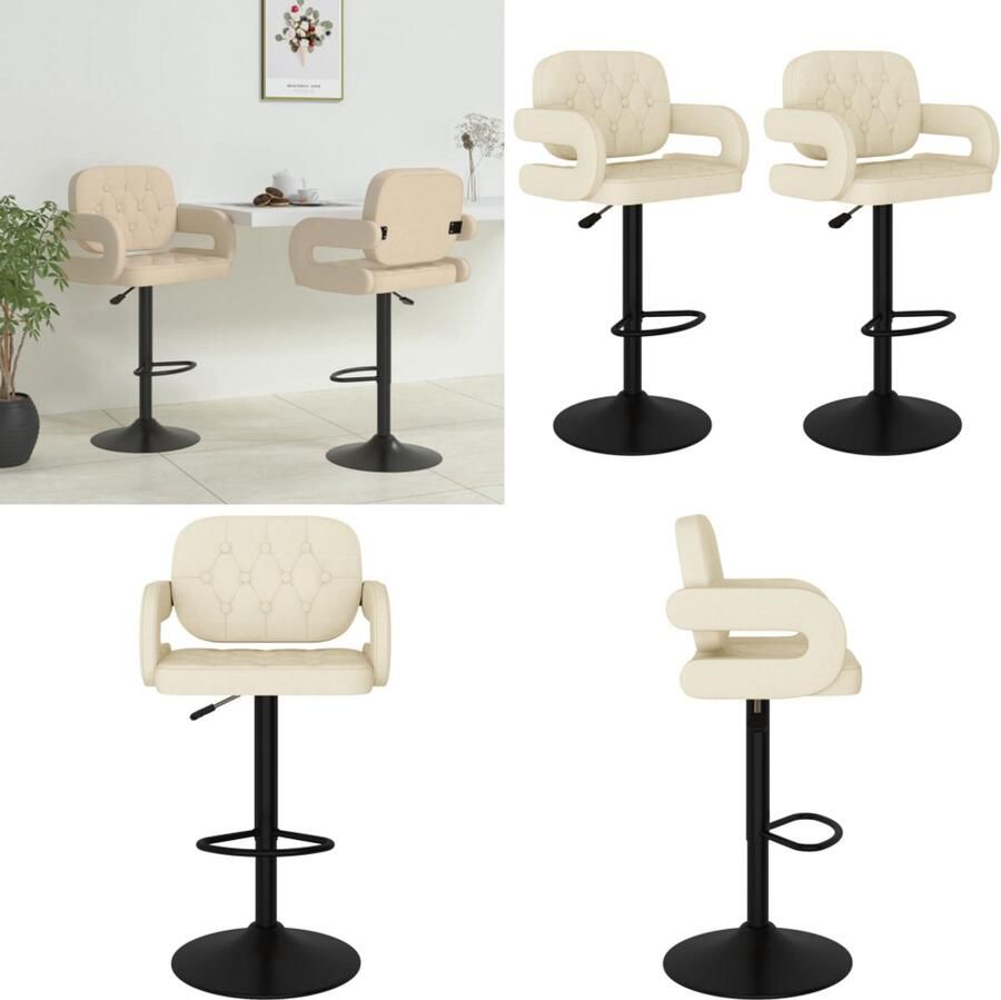 VidaXL Barkrukken 2 st stof crèmekleurig Barkruk Barkrukken Barkrukje Barkrukjes