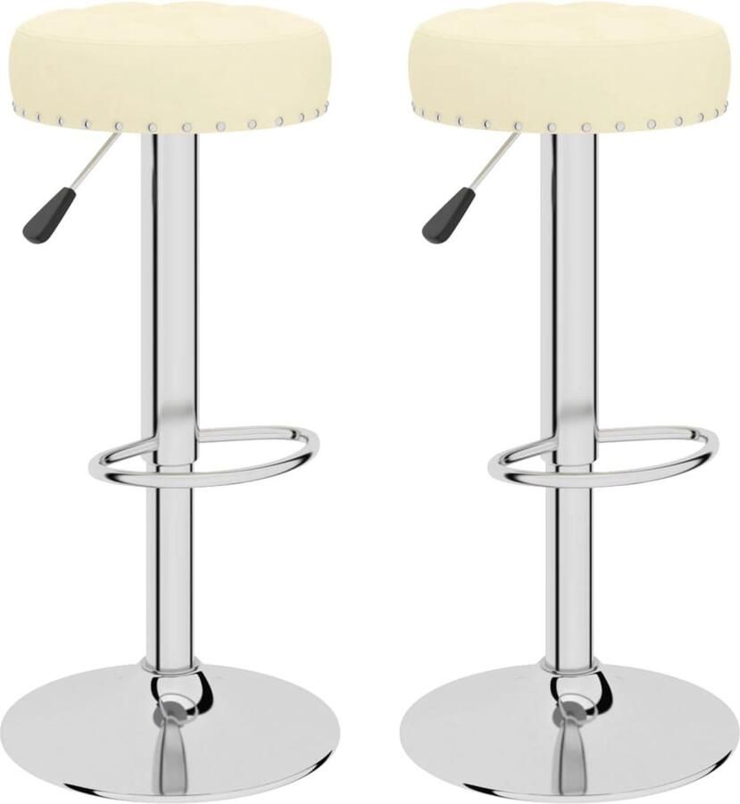 VidaXL Barkrukken Set van 2 Stof Crèmekleurig Barstoel Kruk Eetkamerstoel Stoffen Barkruk Design Barkruk Moderne Barkruk Set Van 2 Barkrukken Creme Kleur Verstelbare Hoogte Draaibare Barkruk