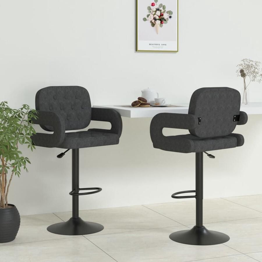 VidaXL Barkrukken 2 st stof donkergrijs Barstoel Stoffen Barkruk Donkere Barkruk Barkrukken Set Eetkamerstoel Hoge Barkruk Adjustable Height Chair - Foto 2