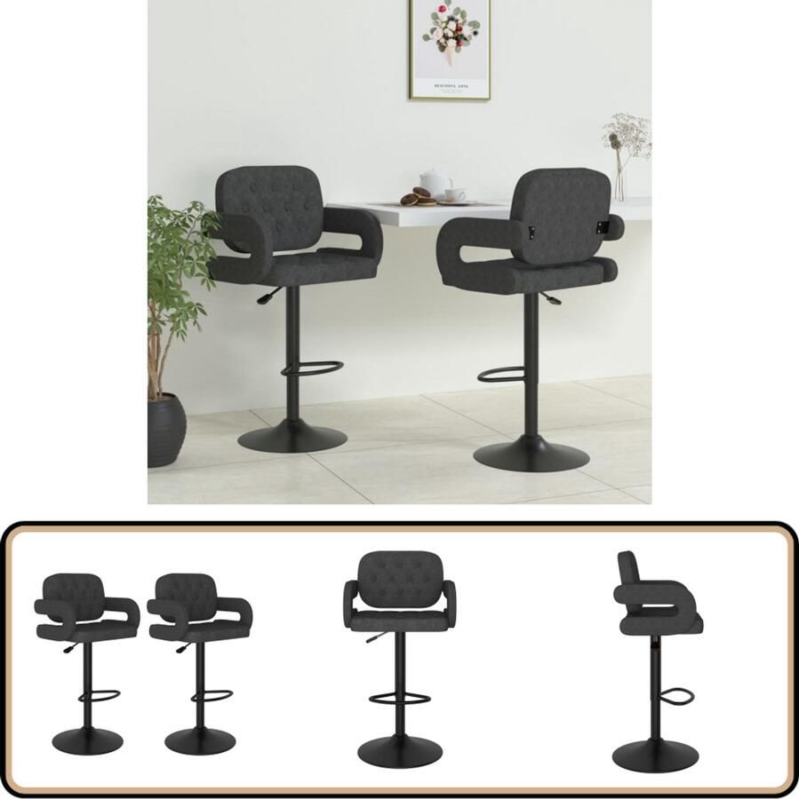 VidaXL Barkrukken 2 st stof donkergrijs Barstoel Stoffen Barkruk Donkere Barkruk Barkrukken Set Eetkamerstoel Hoge Barkruk Adjustable Height Chair