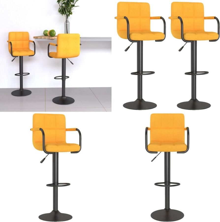 VidaXL Barkrukken 2 st stof mosterdgeel Barkruk Barkrukken Barkrukje Barkrukjes