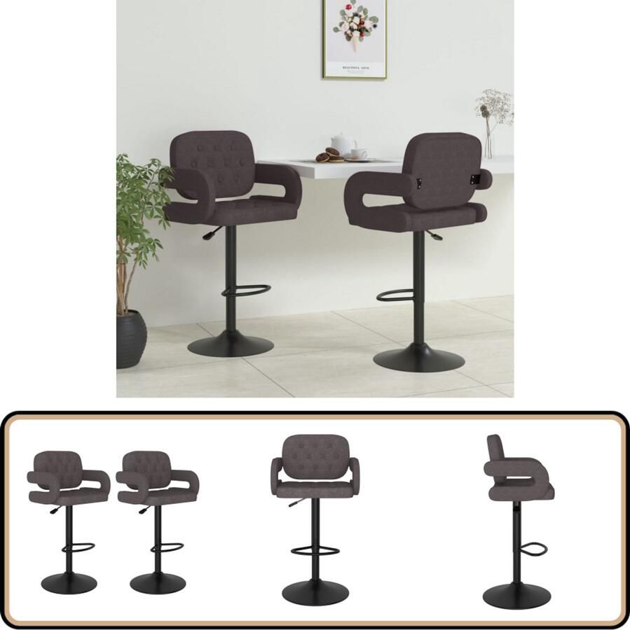 VidaXL Barkrukken 2 st taupe stof en staal Barstoel Barkruk Stoffen Barkruk Gepoedercoated Staal Draaibare Barkruk Adjustable Height Chair Lounge Stool Taupe Barkruk Kitchen Stools Dining Chairs