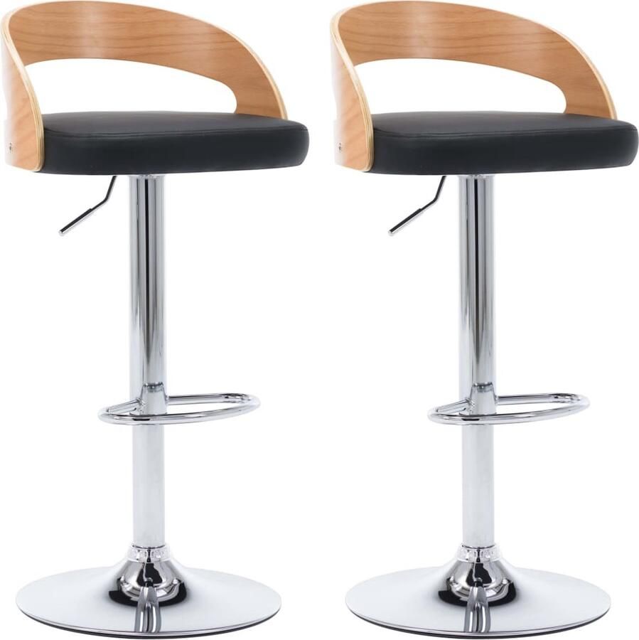VidaXL Barkrukken 2 st zwart kunstleer & hout Barstoel Eetkamer Stoel Lounge Stoel Zwarte Barstoel Bruine Barstoel Kunstleder Bank Modere Barstoel Verstelbare Barstoel