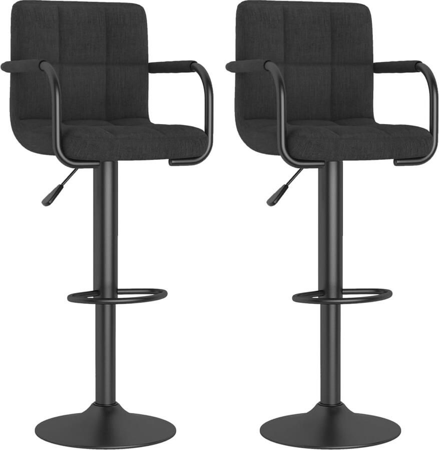 VidaXL Barkrukken 2 st Zwart Stof & Staal Barstoel Barkruk Eetkamerstoel Stoel Zwart Industriële Stoel Comfortabele Stoel Draaibare Stoel Hoogteverstelbare Stoel Voetenbank Lounge Stoel Salon Stoel