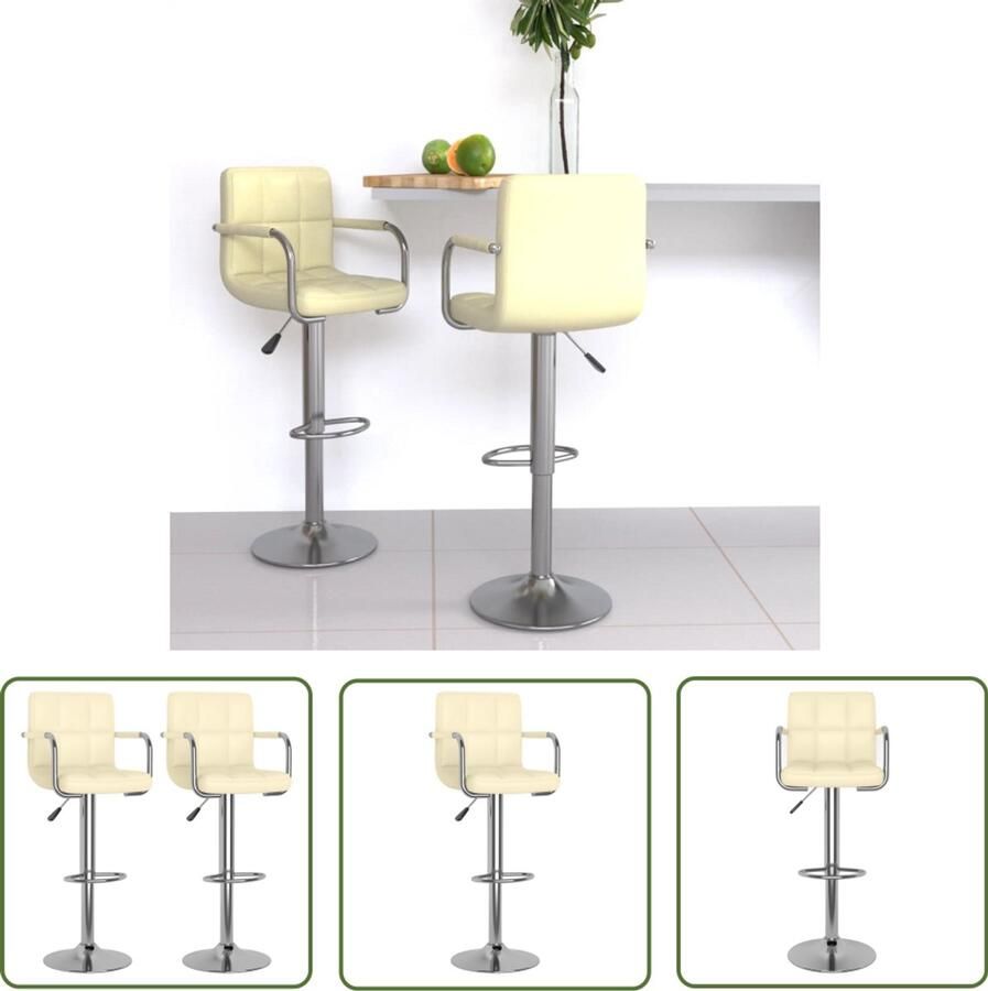VidaXL Barkrukken 2 stuks crèmekleurig kunstleer Barstoel Barkruk Stoel Lounge Design Modern Industrieel Vintage Eetkamer Keuken Bar Café