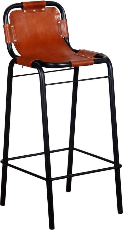 VidaXL Barkrukken 2 stuks Echt leer Bruin Zwart Industriële Barkrukken Leren Barkrukken Bruine Barkrukken Zwarte Barkrukken Barstoel Kookeiland Stoel Eetkamerstoel