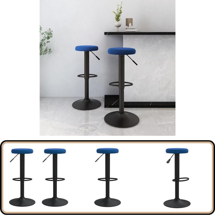 VidaXL Barkrukken 2 stuks Fluweel Blauw Barstoelen Barkrukken Stoelen Lounge Meubels Woonkamer Meubels Eetkamer Meubels Fluweel Meubels Blauwe Meubels Metalen Meubels