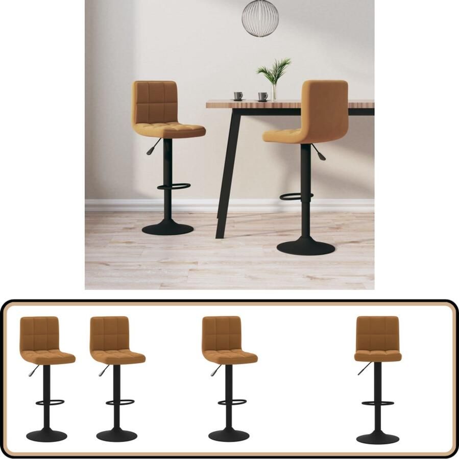 VidaXL Barkrukken 2 stuks Fluweel Bruin Barstoel Barkruk Eetkamerstoel Lounge Stoel Bruine Stoel