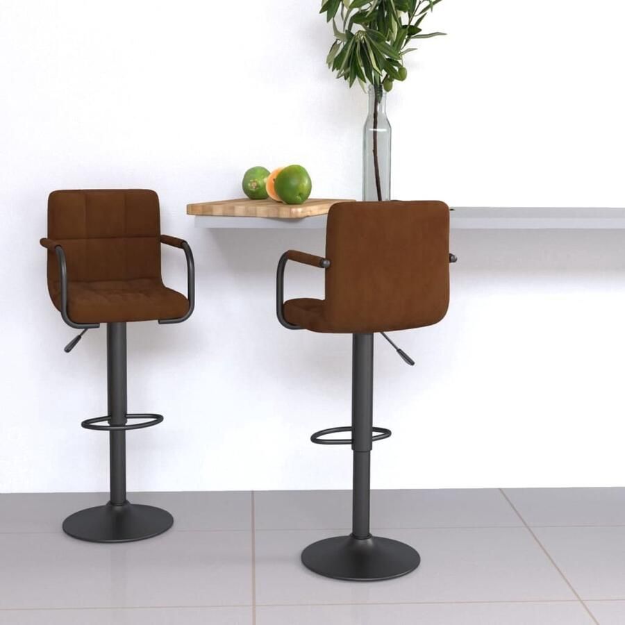 VidaXL Barkrukken 2 stuks Fluweel Bruin Barstoel Barkruk Fluweel Stoel Bruine Barkruk Industriële Barkruk Adjustable Height Chair Draaibare Barkruk Voetenbank Lounge Stoel Eetkamerstoel - Foto 2