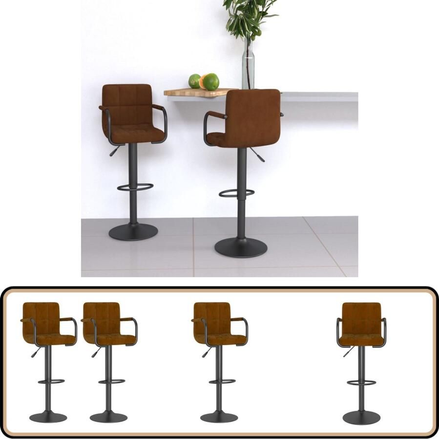 VidaXL Barkrukken 2 stuks Fluweel Bruin Barstoel Barkruk Fluweel Stoel Bruine Barkruk Industriële Barkruk Adjustable Height Chair Draaibare Barkruk Voetenbank Lounge Stoel Eetkamerstoel