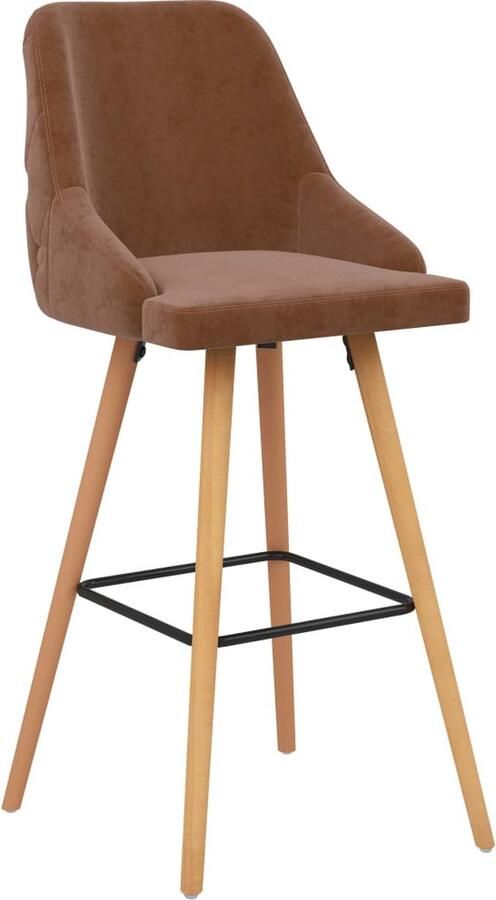VidaXL Barkrukken 2 stuks Fluweel Bruin Barstoel Velvet Bruine Barstoel Houten Barstoel Luxe Barstoel Comfortabele Barstoel Barstool