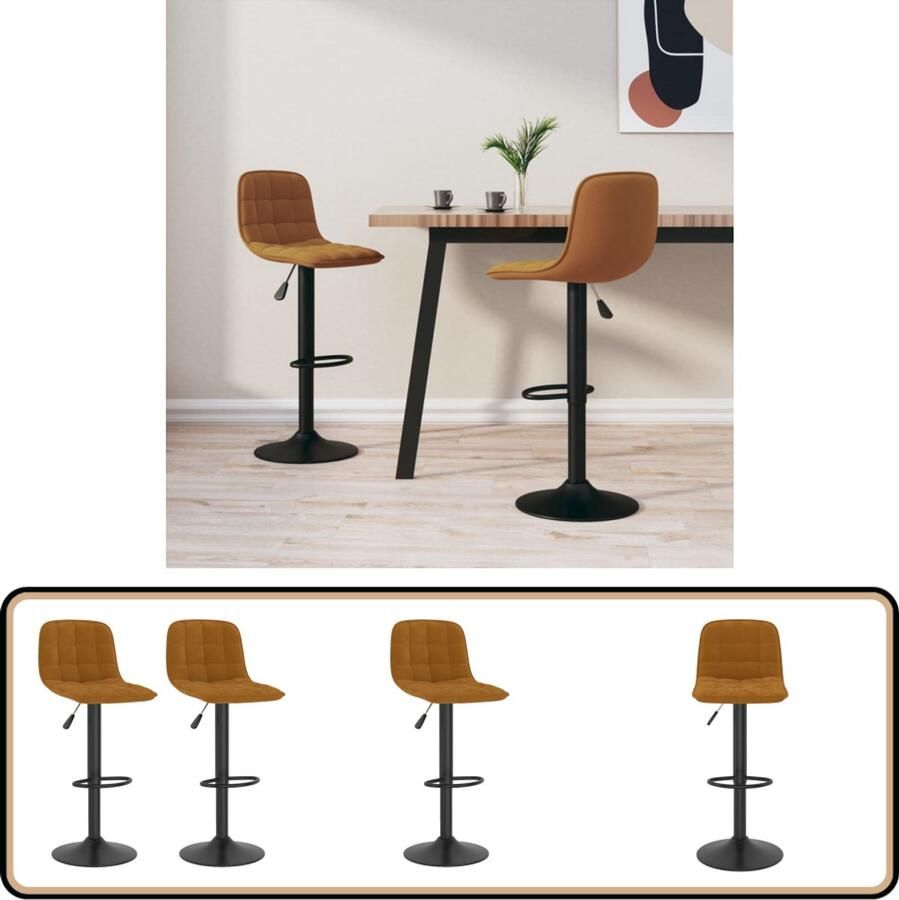 VidaXL Barkrukken 2 stuks Fluweel Bruin Verstelbaar Barstoel Barkruk Fluweel Stoel Bruine Stoel Eetkamerstoel Keukenstoel Adjustable Stool Swivel Chair Lounge Chair Home Decor Living Room Furniture Dining Room Furniture