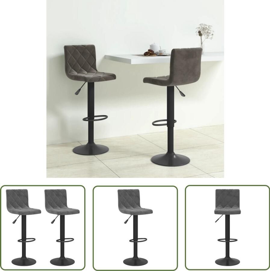 VidaXL Barkrukken 2 stuks Fluweel Donkergrijs Barstoel Barkruk Eetkamerstoel Lounge Stoel Velvet Bank Design Meubilair Donker Grijs Interieur Industriële Stijl Moderne Woonkamer Set Van Twee - Foto 2