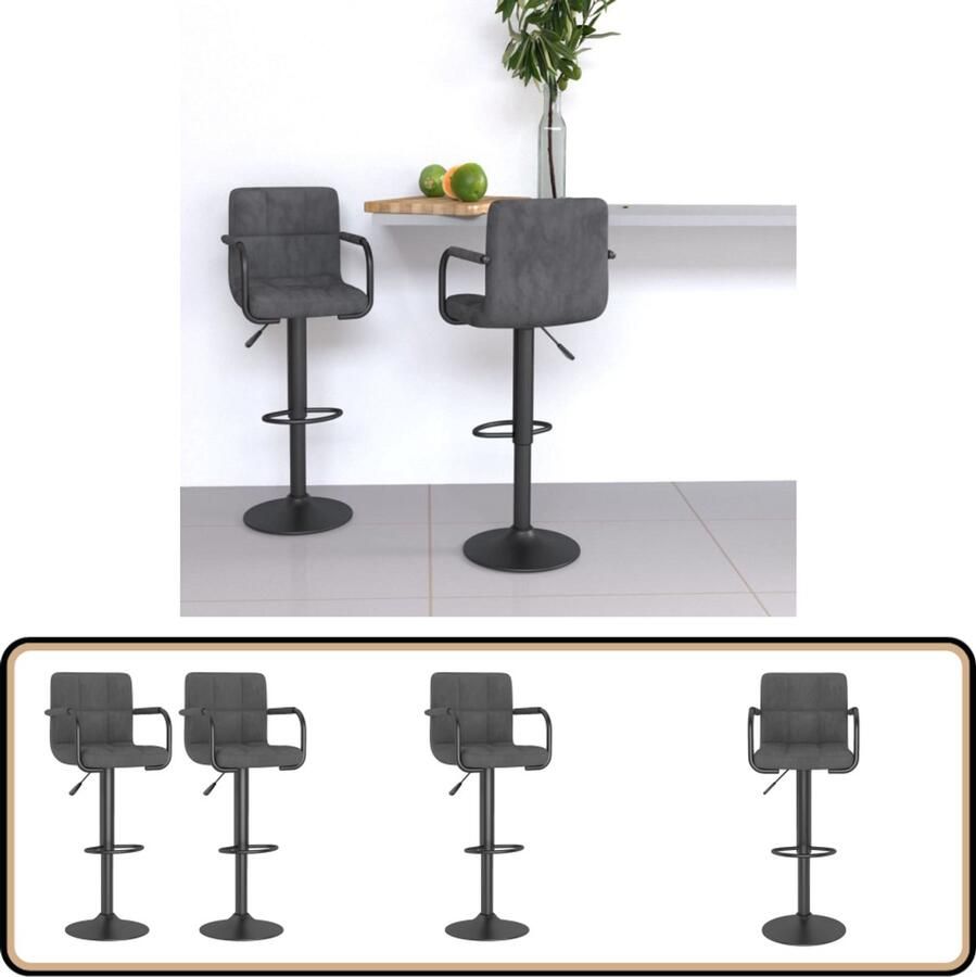 VidaXL Barkrukken 2 stuks Fluweel Donkergrijs Barstoel Barkruk Stoel Lounge Stoel Velvet Stoel Donker Grijze Stoel Industriële Stoel