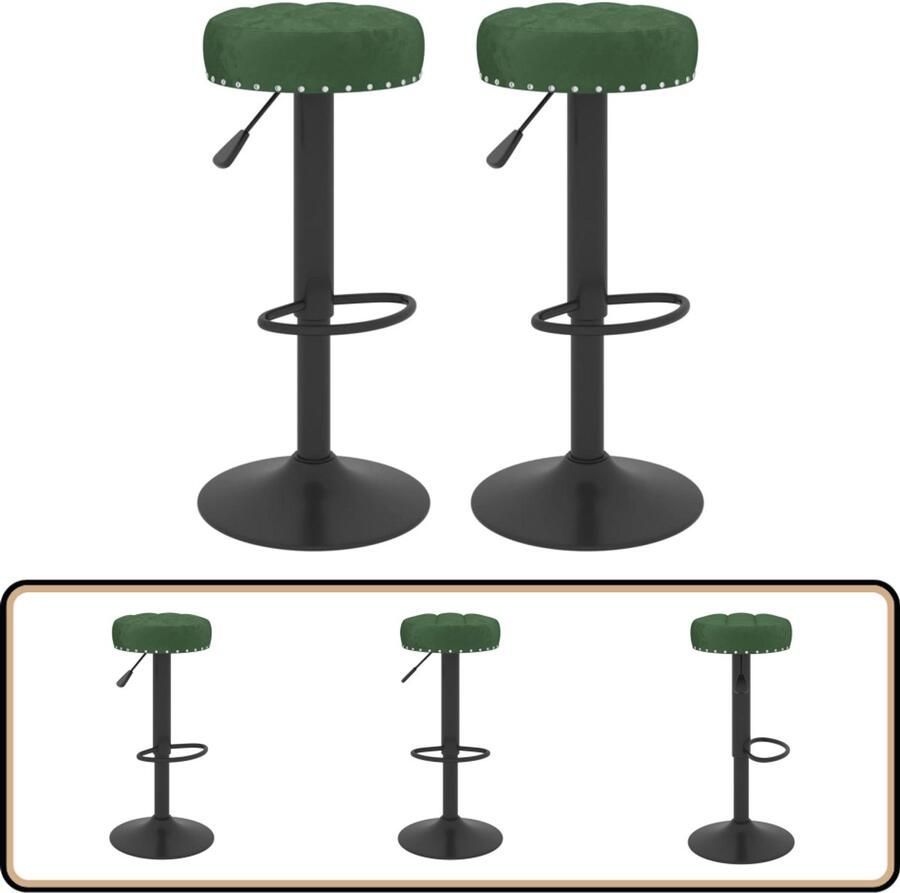 The Living Store Barkrukken 2 st fluweel donkergroen Barkruk Fluweel Stoel Donkere Kleur Bankstoel Hoge Kruk Adjustable Height Chair