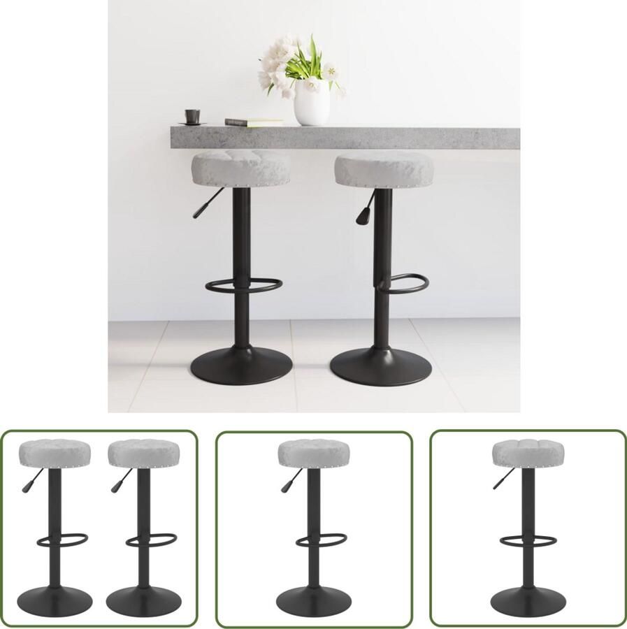 VidaXL Barkrukken 2 stuks Fluweel Grijs Verstelbaar Barstoel Barkruk Stoel Lounge Stoel Eetkamerstoel Fluweel Stoel Zwarte Stoel Moderne Stoel Industriële Stoel