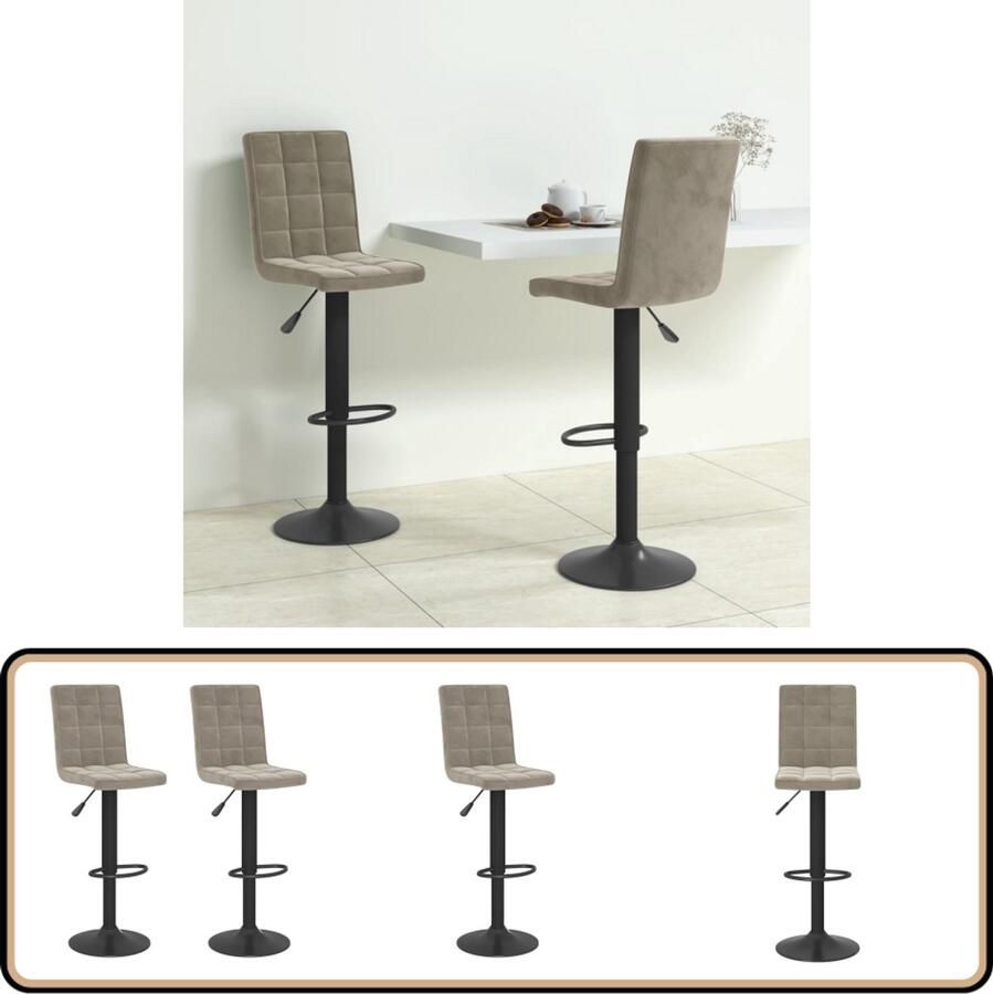 VidaXL Barkrukken 2 stuks Fluweel Lichtgrijs Barstoel Barkruk Keukenstoel Stoel Lounge Stoel Design Stoel Velvet Stoel Zwarte Stoel Grijze Stoel