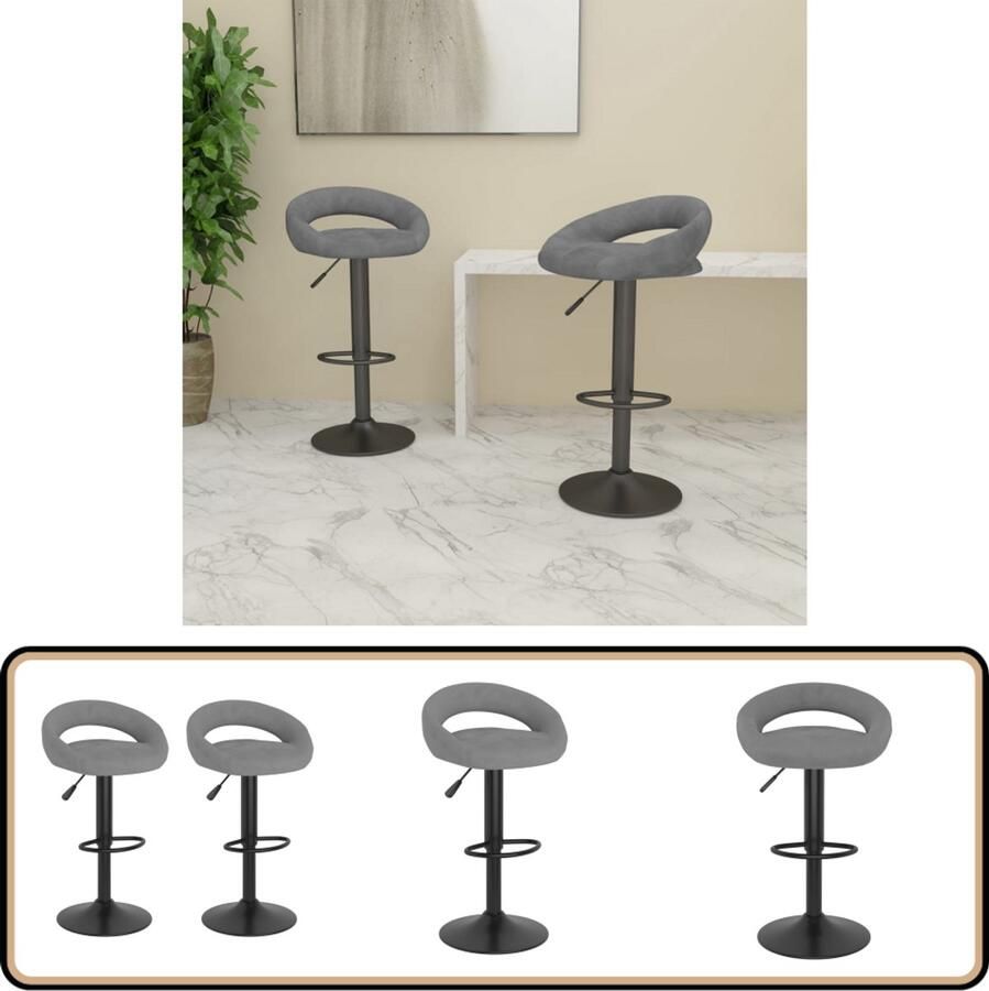 VidaXL Barkrukken 2 stuks Fluweel Lichtgrijs Barstoel Fluweel Stoel Barkrukken Lounge Stoel Eetkamerstoel Moderne Stoel Grijze Stoel