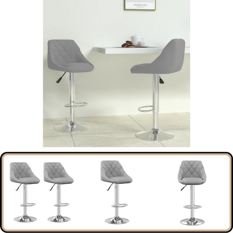 VidaXL Barkrukken 2 stuks Fluweel Lichtgrijs Barstoelen Barkrukken Eetkamerstoel Design Stoel Fluweel Stoel