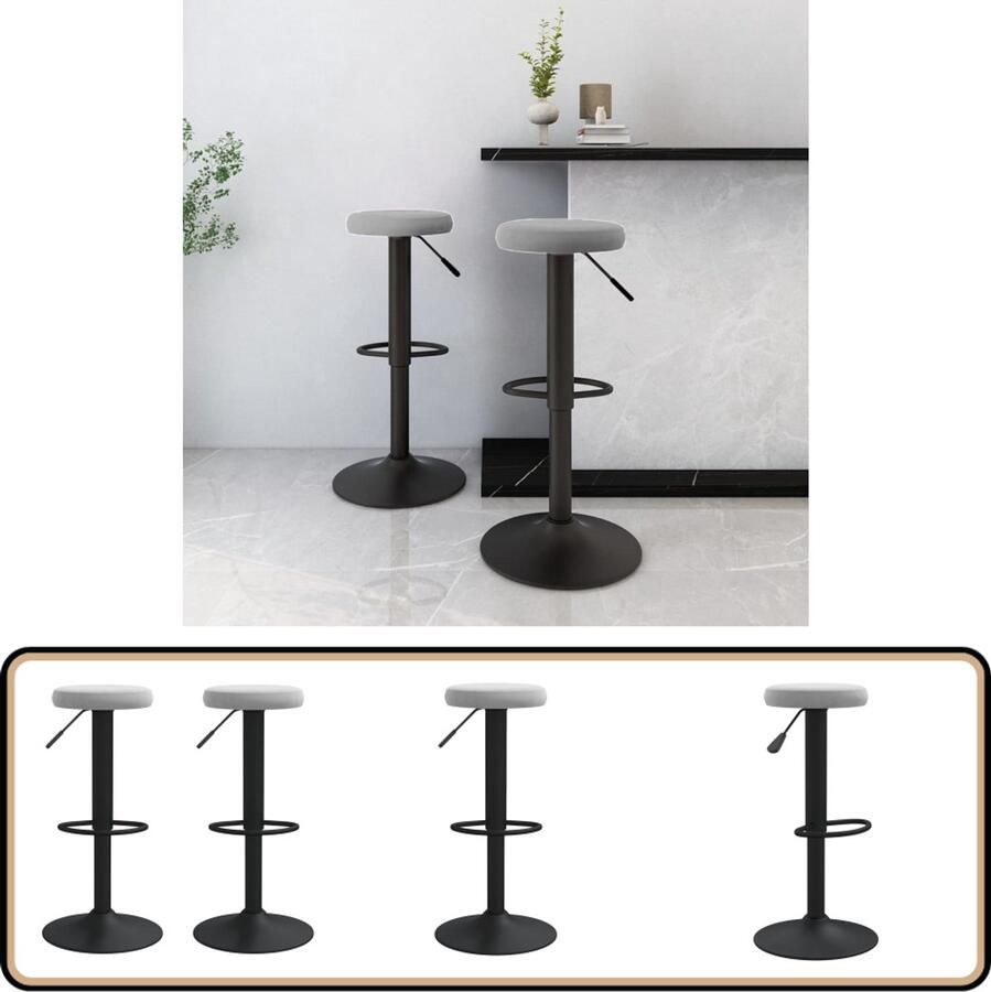 VidaXL Barkrukken 2 stuks Fluweel Lichtgrijs Barstoelen Velvet Stoelen Licht Grijze Stoelen Barkrukken Set Hoge Stoelen Draaibare Stoelen Gasveren Stoelen