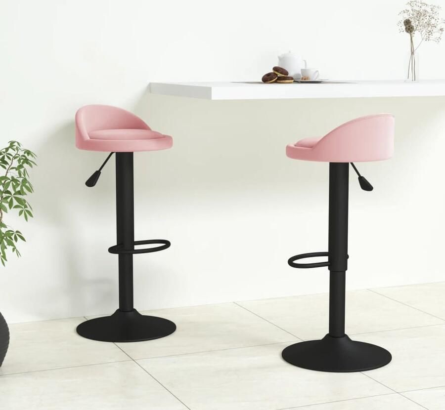 VidaXL Barkrukken 2 stuks Fluweel Roze Barstoel Barkruk Eetkamerstoel Fluweel Stoel Roze Meubilair Roestvrijstalen Kruk Draaibare Stoel Gasveren Stoel Adjustable Height Chair Lounge Stoel - Foto 2