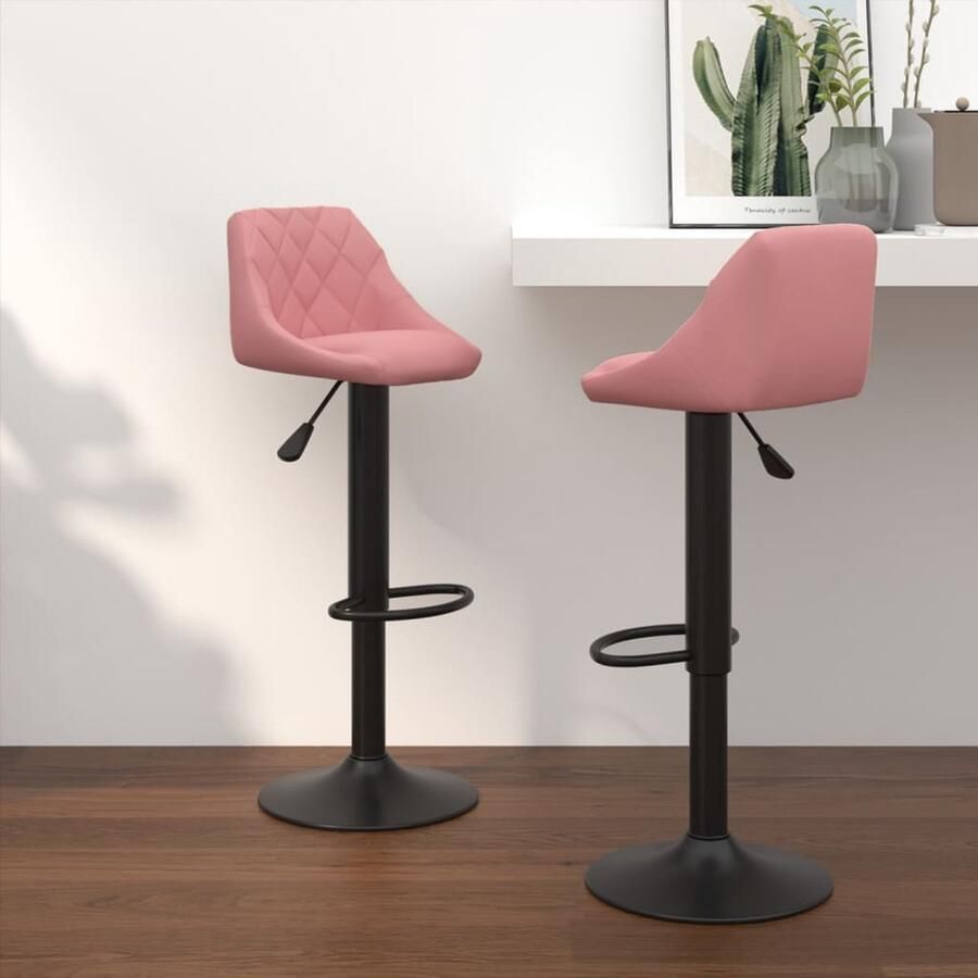 VidaXL Barkrukken 2 stuks Fluweel Roze Barstoelen Barkrukken Velvet Stoelen Rozerode Meubels Hoge Stoelen Draaibare Stoelen Ergonomische Stoelen Huiskamer Meubels Eetkamer Meubels - Foto 2