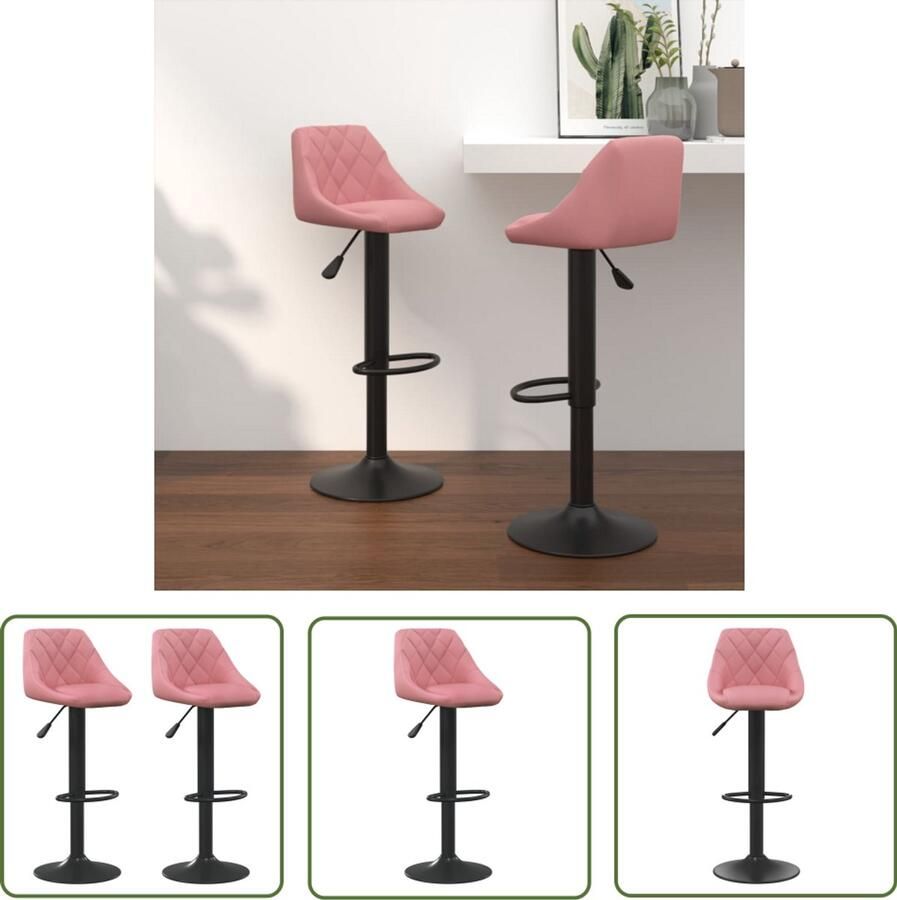 VidaXL Barkrukken 2 stuks Fluweel Roze Barstoelen Barkrukken Velvet Stoelen Rozerode Meubels Hoge Stoelen Draaibare Stoelen Ergonomische Stoelen Huiskamer Meubels Eetkamer Meubels