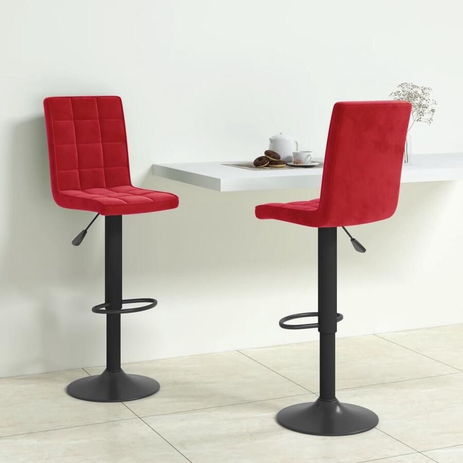 VidaXL Barkrukken 2 stuks Fluweel Wijnrood Barstoelen Velvet Stoel Rode Barkruk Gasveren Mechanisme Draaibare Barkruk Ergonomische Barkruk Eetkamerstoel Design Barkruk Lounge Stoel - Foto 2